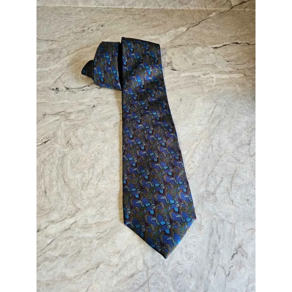 Burberrys of London Silk‎ Tie England Blue Abstract Geometric